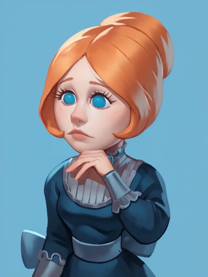 score_9, score_8_up, score_7_up, score_6_up, score_5_up, <lora:JessicaCXLP:1> jessicac, 1girl, solo, orange hair, blue eyes,, dress, portrait, white background,