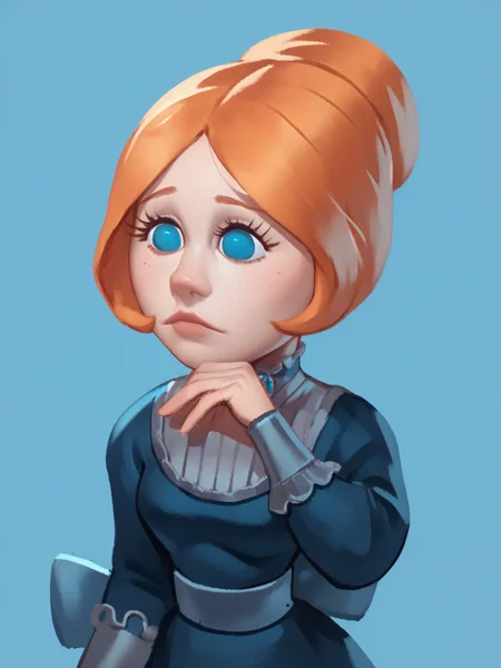 score_9, score_8_up, score_7_up, score_6_up, score_5_up, <lora:JessicaCXLP:1> jessicac, 1girl, solo, orange hair, blue eyes,, dress, portrait, white background,