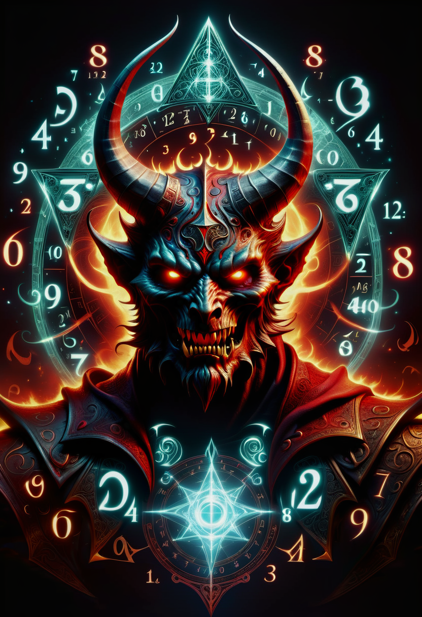hyper detailed masterpiece, dynamic, awesome quality,swirling DonMM4hM4g1cXL math magic,numbers, symbols,diablo, large menacing demon, horned demonic appearance, red and dark colored leathery skin, formidable powers, lord of terror, powerful, malevolent, <lora:DonMM4hM4g1cXL-000008:0.8>