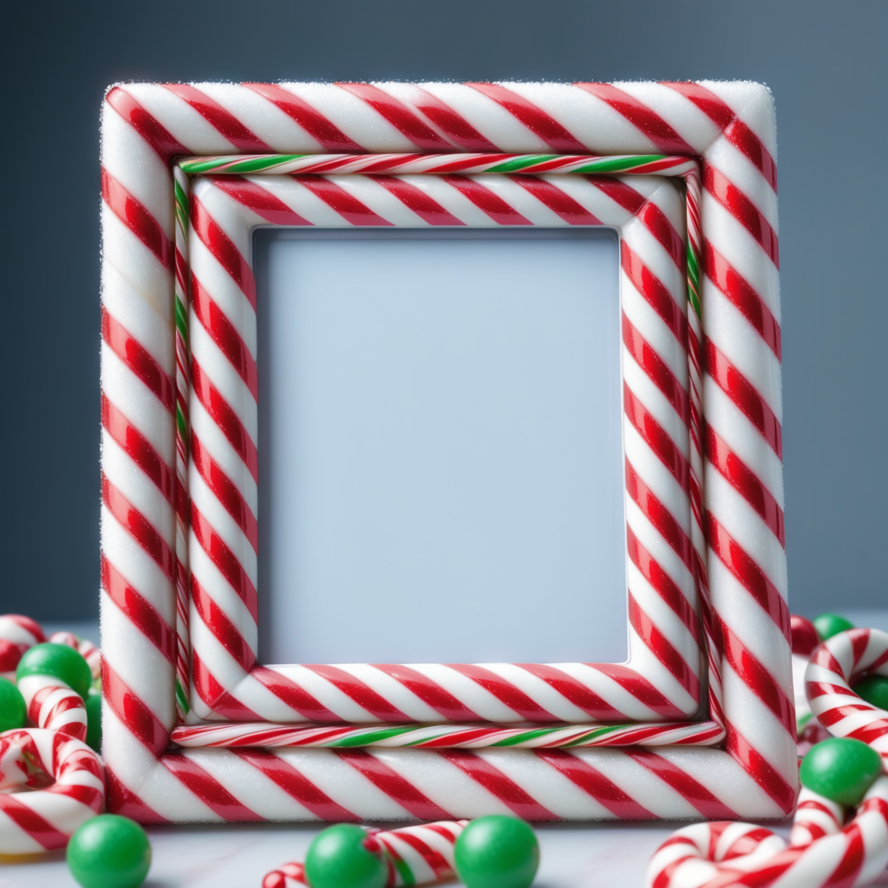 a picture frame made out of Jed-Cndcne , masterpiece, UHD, sharp and in focus  ,<lora:CandyCaneStyle-000005:1>