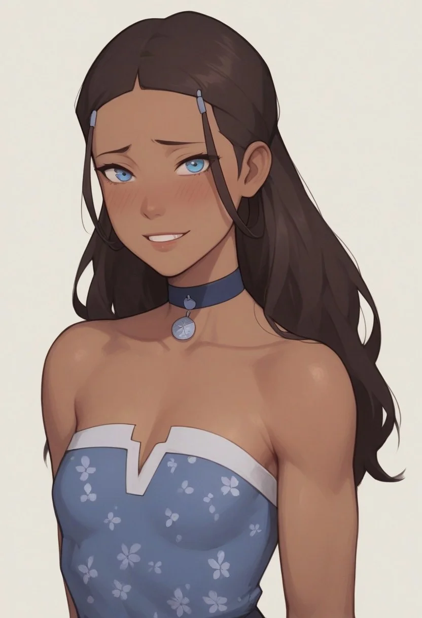 women;
handsfree, , cleavage natur, bare shoulders, collar bone,
score_9, score_8, score_7, high quality, high detail, masterpiece, sharp lines, blush, small breasts, looking at viewer, shy smile
<lora:AsuraV2:0.5>, <lora:princess_xl_v2:0.25>, <lora:Smooth Anime Style LoRA XL:0.5>, <lora:g0th1cPXL:0.5>,
<lora:katara-book2-ponyxl-lora-nochekaiser:0.5> katara, dark skin, choker, dark-skinned female, brown hair, long hair, shoulder hair, blue eyes, hair ornament
dress floral, lacing detail on dress, motif transparent