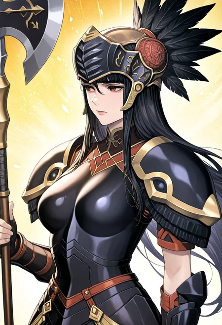 masterpiece,best quality,amazing quality,very aesthetic,absurdres,newest, huge filesize,
<lora:spo_sdxl_10ep_4k-data_lora_webui:0.5>,
<lora:add-detail-xl:1>
valkyrie profile \(series\), official art,  Hrist
<lora:Valkyrie_ProfileV1_r1:1>Valkyrie ProfileV1, 
Valkyrie ProfileV1, 1girl, armor, weapon, solo, helmet, polearm, black hair, long hair, halberd, breastplate, V_Arly,
black  armor,
upper body