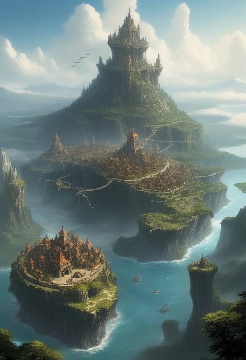 netheril was a nation of flying islands in the sky, fantasy isle, fantasy cities, old and anciente fantasy world of Faerun from dungeons and dragons, it's cities flies with grace and powerfull and amazing magic, it's spells are so gloweing and full of life in it's breathtaking forms