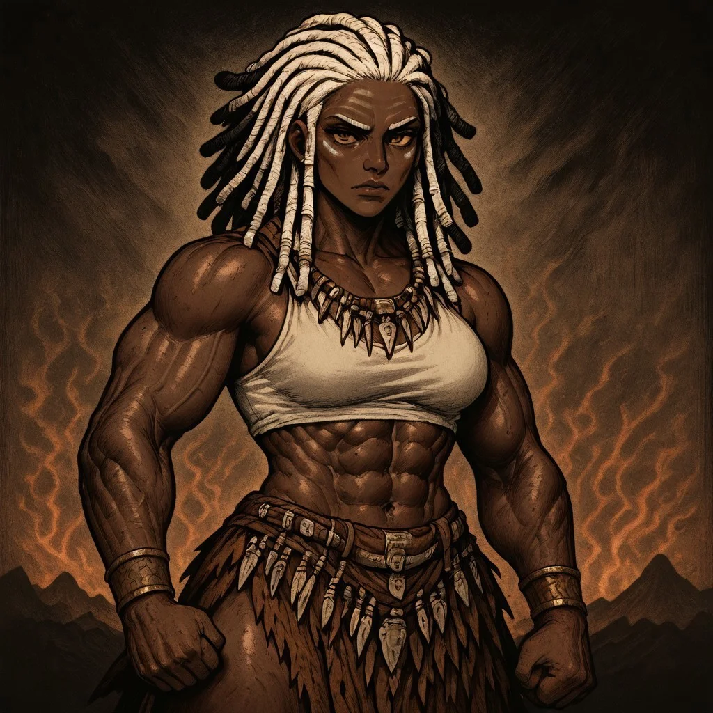 masterpiece, best quality, newest, absurdres, highres, HORCOMV1.0,
1girl, dark skin, dark-skinned female, dredlocks, white dreadlocks, african, african female, muscular female, toned,