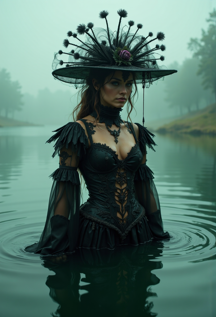 iphone photo A photo of an eccentric Aztec queen with waist submerged in water , In a magical lake, black haute couture, black lace veil, symmetry, France, foggy summer night, pastel green and pink colors
(photorealistic:1.25), UHD, (shot on a Sony A7III:1.25), optimal photography, . large depth of field, deep depth of field, highly detailed