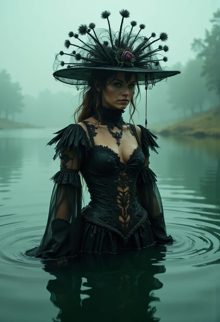 iphone photo A photo of an eccentric Aztec queen with waist submerged in water , In a magical lake, black haute couture, black lace veil, symmetry, France, foggy summer night, pastel green and pink colors
(photorealistic:1.25), UHD, (shot on a Sony A7III:1.25), optimal photography, . large depth of field, deep depth of field, highly detailed