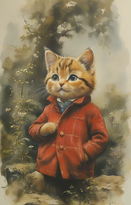 masterpiece,best quality,<lora:tbh131-sdxl:0.8>,cute cat,painting,style of E. H. Shepard,