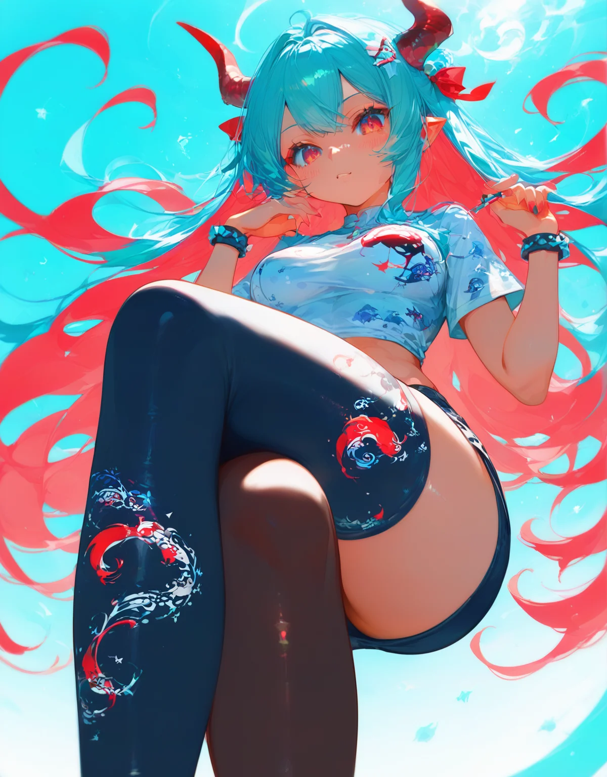 score_9, score_8_up, score_7_up, source_anime
1girl, long hair, zzdesign, crossed legs, leg focus, (lineart print:1.3), symbol print, thighhighs, undersized clothes, breasts, solo focus, <lora:socks_design_pony-000110:0.8>,
