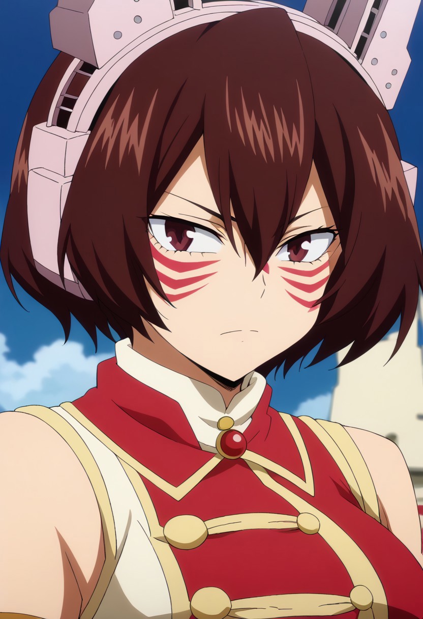 <lora:SlimesMandalay-000005:1>,  mandalay, , solo,mandalay, brown eyes, bangs, brown hair, facepaint, hair between eyes, headgear, fake animal ears, short hair,  ,,,, anime coloring,anime screencap, 1girl,Solo ,, anime,PUFFY nipple,huge breasts,official art,Uncensored ,Unedited ,,,, ,,,, ,,,, ,,,, , ,