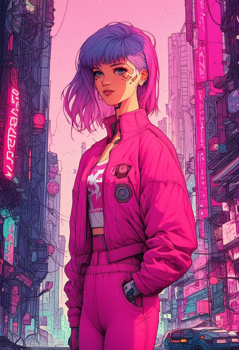 score_9, knva, 1girl, Barbie, pink clothing, pink city, cyberpunk,