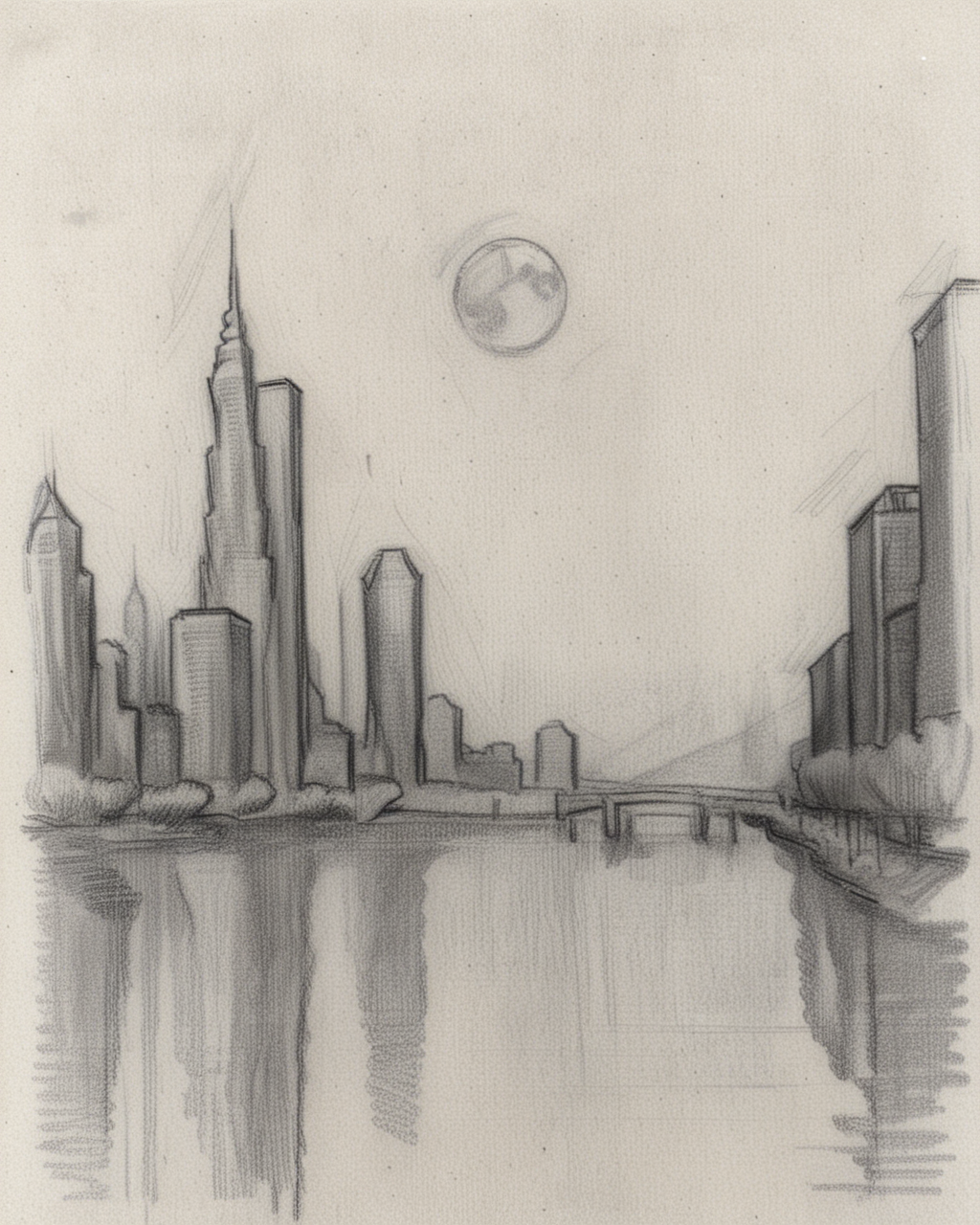 pixeldust_sketch, (modern cityscape, city lights, full moon)0.6