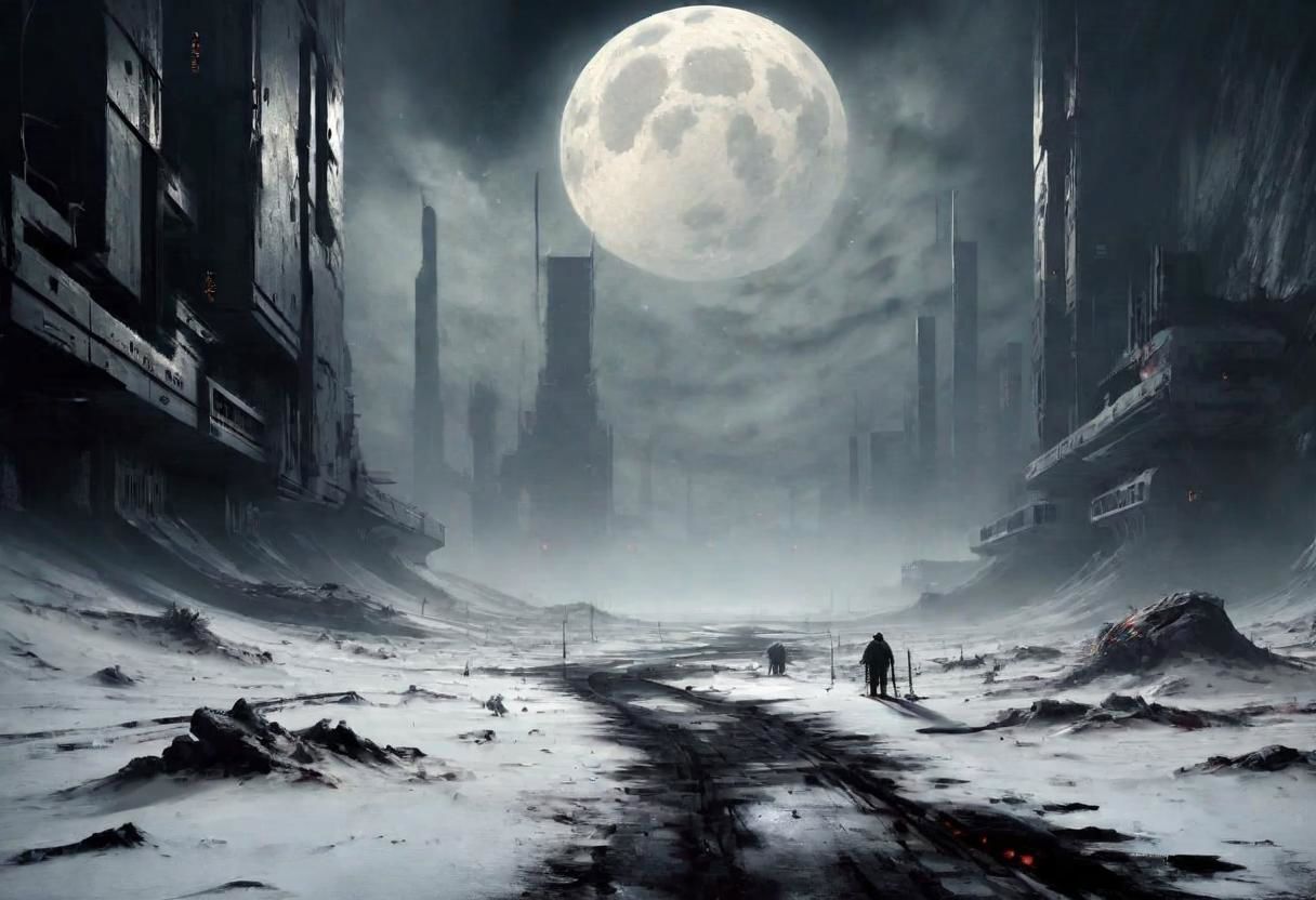EdobHorrorLandscape,
A landscape of a deserted moon base,
hopeless, nightmare,
fog,
winter,
crimes, muders, gangs,