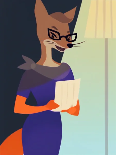 score_9, score_8_up, score_7_up, score_6_up, score_5_up, score_4_up , 1girl, solo, SDFoxie, glasses, purple dress, lamp, detailed face, detailed eyes, detailed background, <lora:foxie-v2:1>