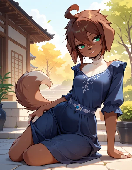 masterpiece, best quality, very aesthetic, absurdres,
outdoors, dressed,
full body, posing,
seductive smile, parted lips, long eyelashes,
<lora:Kess_v01_NAIXL:1>
Kess,1girl,solo,furry,furry female,dog girl,brown hair,short hair,hair between eyes,dog ears,green eyes,snout,animal nose,body fur,brown fur,dog tail,
