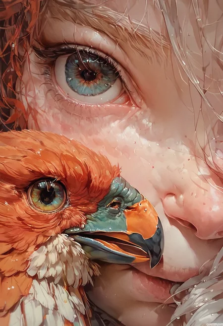 score_9, score_8_up, score_7_up, score_6_up, score_5_up, animalclose-up, 1girl and a bird,