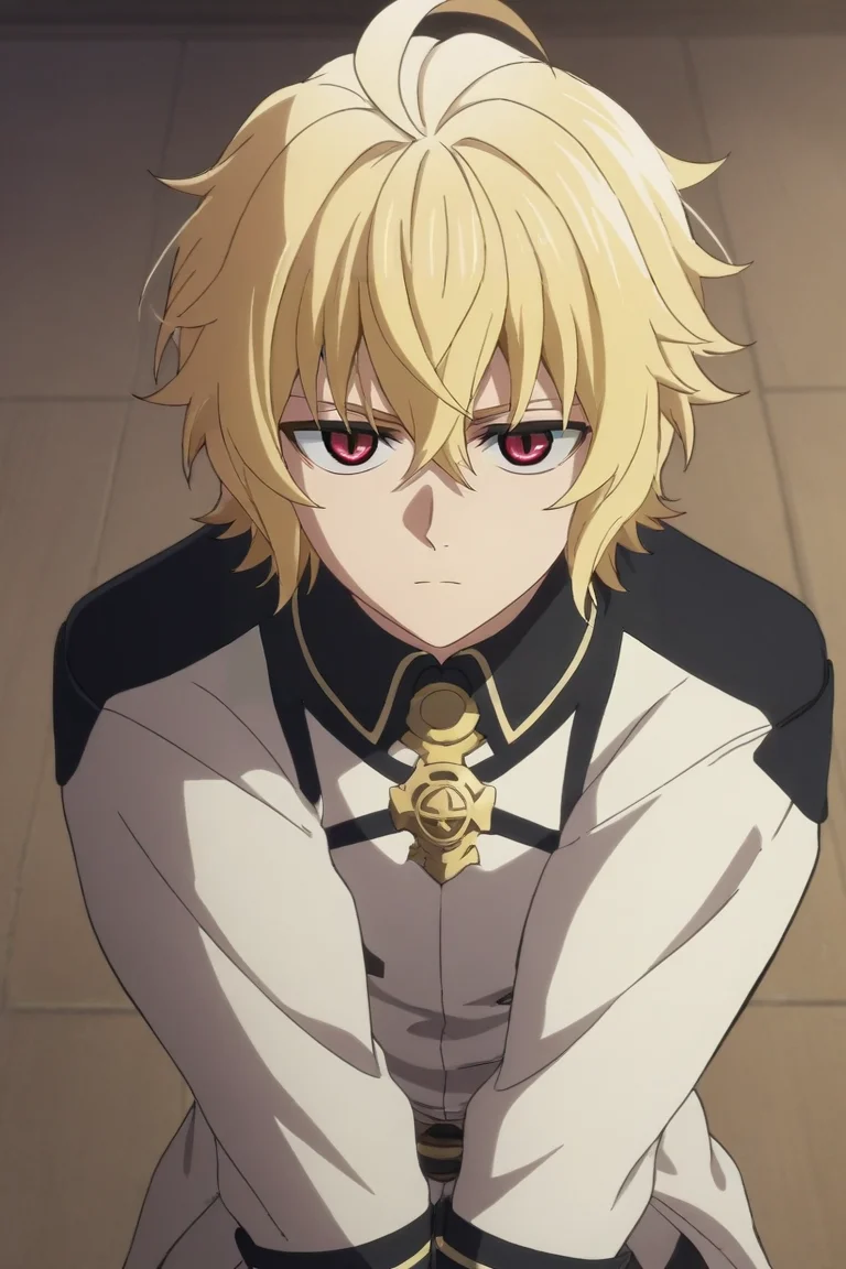 score_9, score_8_up, score_7_up, source_anime, , anime screencap, , , looking at viewer, upper body, depth of field, 1boy, solo, male focus, <lora:mikaela_hyakuya_pony:0.78>, mikaela_hyakuya, blonde hair, red eyes, short hair, hair between eyes, bangs, ahoge, , science fiction science fantasy, Arms wrapped around knees, showing vulnerability, <lora:sdxl_lightning_8step_lora:1>