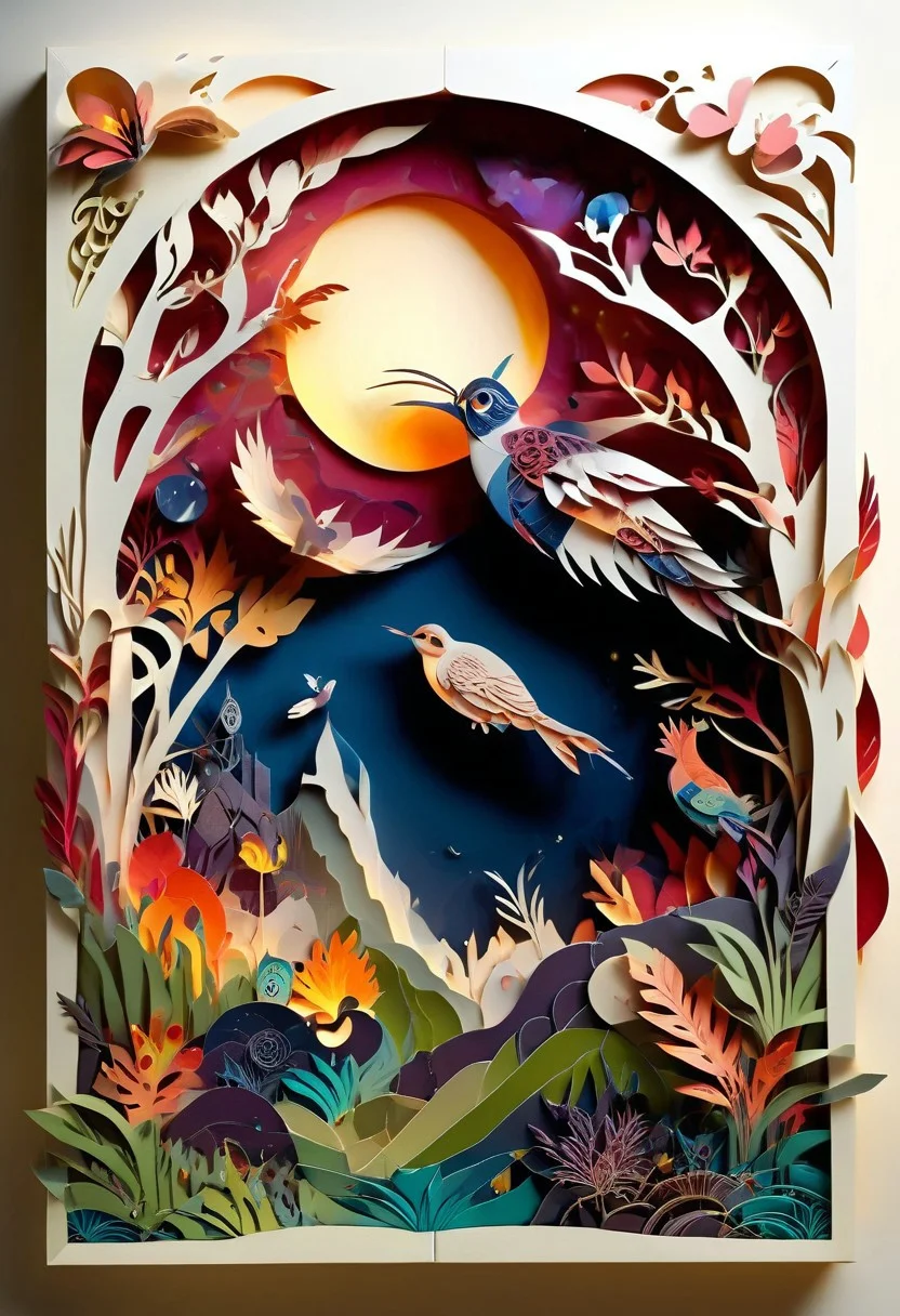 3D papercut shadow box of a parallel universe where animals have evolved to use technology, Patchwork Style, layered, dimensional, depth, silhouette, shadow, handmade, by various contemporary artists. 
concept-art, fantasy, epic, majestic, magical, dreamy, perspective, light and shadow, moody, epic, 
beautiful, painterly, aesthetic, textural, vivid, vibrant, intricate details, highly detailed, ultra-detailed, absurdres, 
aid291, ptchkrawk , Jed-pprct