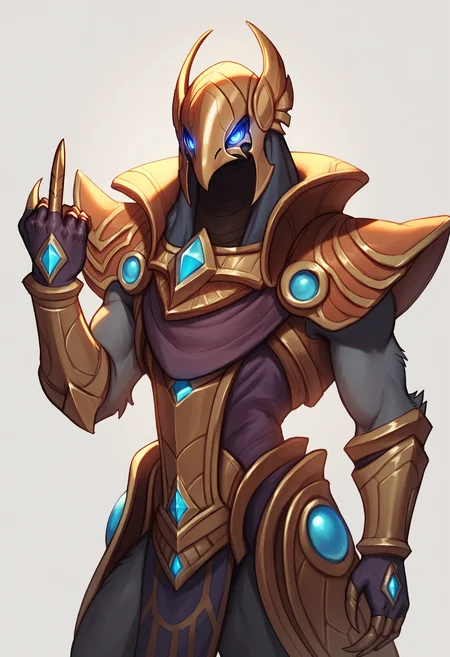 score_9, score_8_up, score_7_up, score_6_up, score_5_up, score_4_up, BREAK, azirpdxl, 1boy, solo, male focus, armor, helmet, shoulder armor, gauntlets, grey fur, blue eyes, glowing eyes, on tv, many televisions, middle finger, flipping viewer off, claws, <lora:Azir_-_League_of_Legends_Attempt_2-000005:0.8>