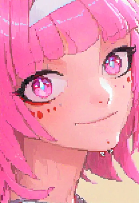 masterpiece,best quality,ultra-detailed,very detailed illustrations,extremely detailed,intricate details,highres,super complex details,extremely detailed 8k ,cowboy shot, caustics,
reflection,
(1girl, solo, pink hair,, smile, piercing, bangs, looking at viewer, ear piercing, pointy ears, hairband, portrait, long hair, pink eyes, jewelry, blunt bangs, earrings, random expressions, random action,
)