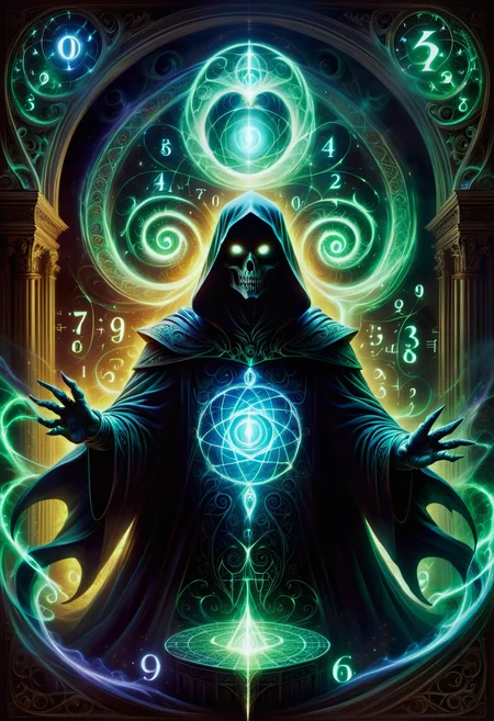 hyper detailed masterpiece, dynamic, awesome quality,swirling DonMM4hM4g1cXL math magic,diablo, ghostly spectral entity, shadowy, ethereal, shrouded tattered appearance, glowing eye sockets, spectral, haunting otherworldly presence, <lora:DonMM4hM4g1cXL-000010:0.8>