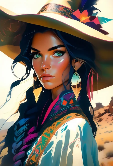 score_9, score_8_up, score_8_up, ((Cinematic composition)),((masterpiece)), (resplendent highlighting), 8k. Photorealistic
1girl, (full body). 
A stunningly beautiful elven cowgirl walks out through saloon doors. She’s wearing cowboy clothing on top of her elven garb. Bow on her back, quiver on her belt, cowboy boots, Cowboy hat in her hand, (camera angle from below), deep rich colours, ((full body)) long hair, elven ears. (resplendent spotlight on her face). Brilliant chaotic atmosphere.
Double exposure.
Ink, Charcoal and colourful oil pastels. impressionistic. faded watercolours (Klimt :1.2) dadaistic collage (by Bill Sienkiewicz:1.5), strikingly alluring face. brilliant spotlight effect. Vibrant thick dripping paint. Intense detail, realistic, dynamic shadows and contrasts. Matte and faded background colours. unreal parts, alluring, fluid, perfection, gothic. (Luminous skin dynamically spotlighted), Illustration, (klimt:0.8) (Bill Sienkiewicz:1.5). maximum detail, Chinese watercolor and ink technique. Gold leaf highlights.
<lora:xl_more_art-full_v1:0.4> <lora:epi_noiseoffset2:1>3