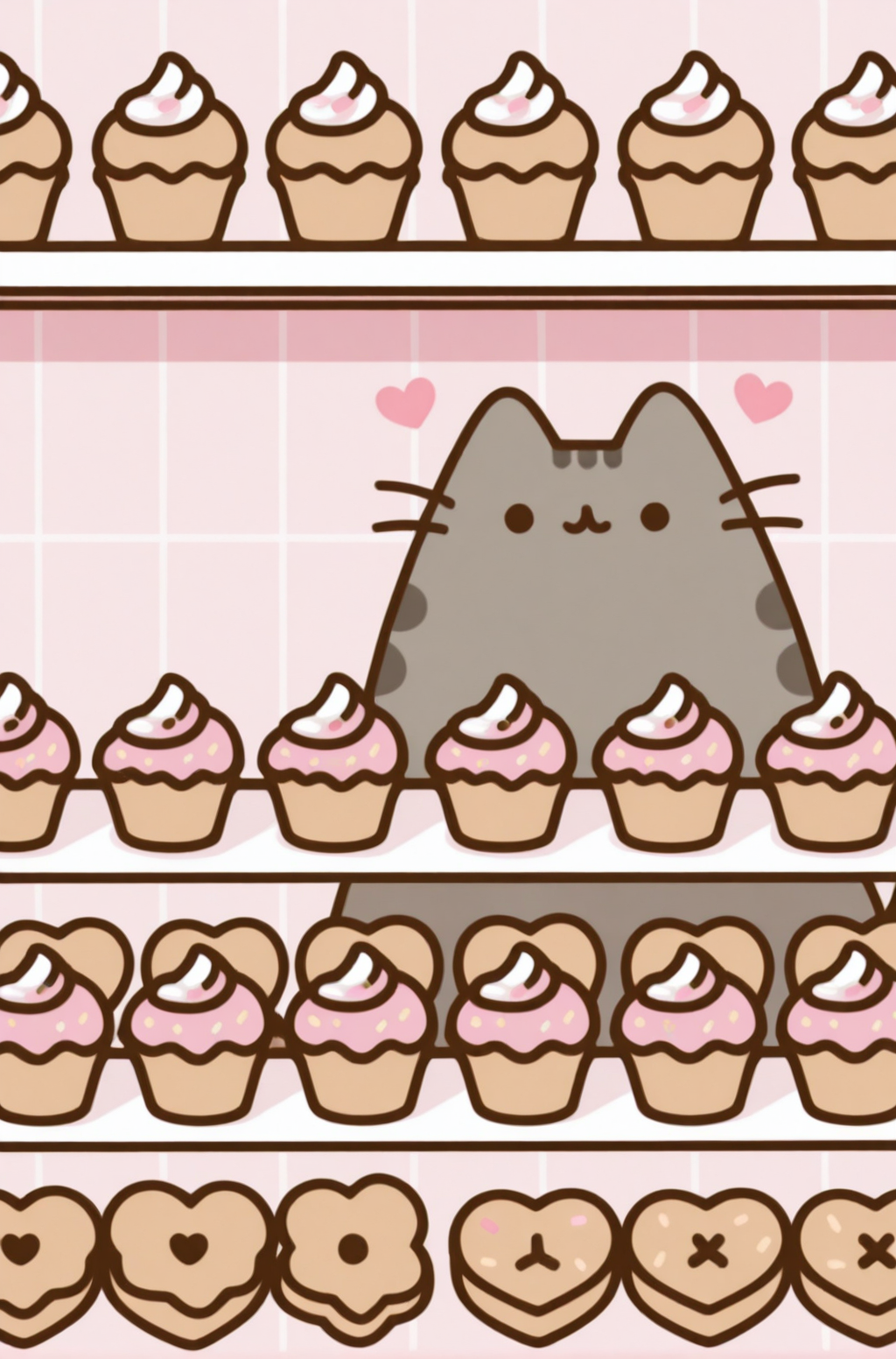 masterpiece, best quality,very aesthetic, bakery shop, heart-shaped cookies, cupcakes with sprinkles, pastel interior, cozy and sweet, Pusheen <lora:PusheenIXL:1>