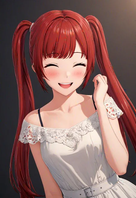 high quality, high detail, 1girl, beautiful girl, joy, happy, laugh, realistic lighting, very detailed drawing, full body,red hair,twin tails