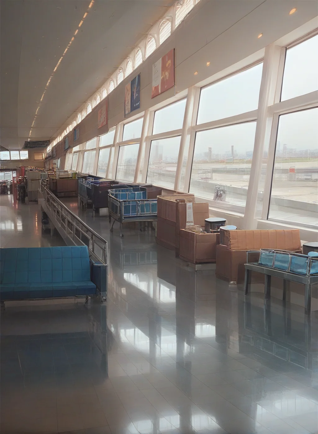 (zPDXL) score_9, score_8_up, score_7_up, score_6_up, source_cartoon, <lora:airport_pony:0.8>airport, scenery, window, reflection, building, real world location, chair, indoors, table, reflective floor, shop