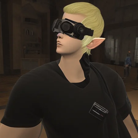 dt_xiv_style, solo, looking at viewer, short hair, blonde hair, 1boy, upper body, male focus, pointy ears, indoors, goggles, elezen, score_9, score_8_up, score_7_up, score_6_up, score_5_up, score_4_up,
