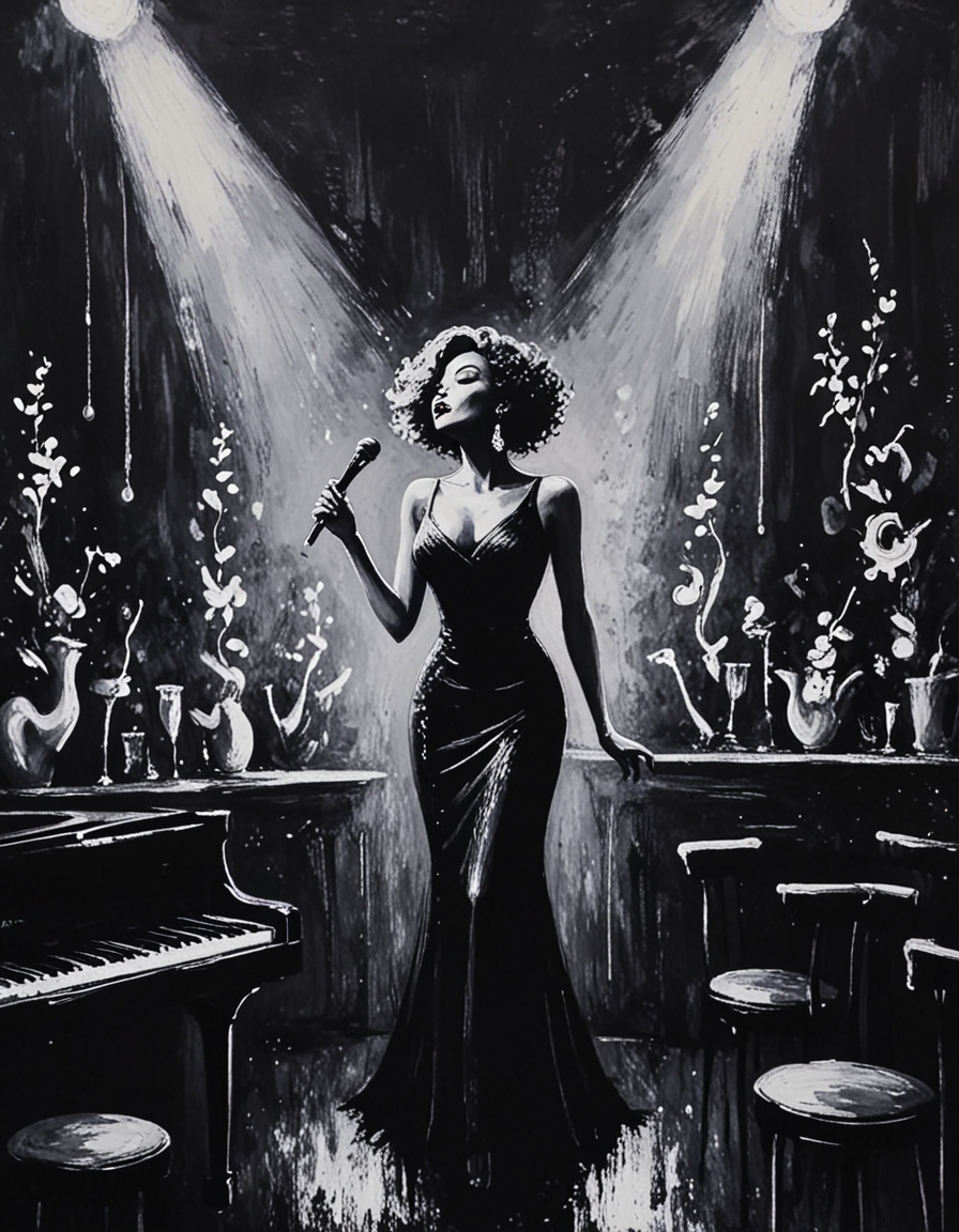 lively nightclub featuring a grand stage with a jazz singer   <lora:novuschroma64 style:1.1> novuschroma64 style  <lora:sdxl_lightning_8step_lora:1>