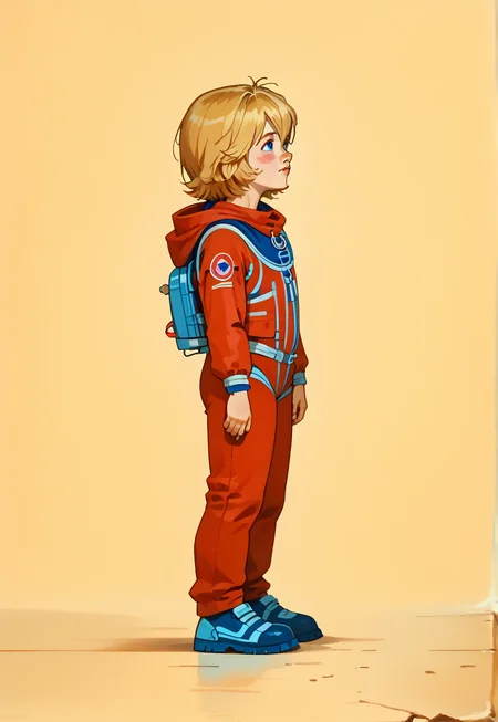 score_9, score_8_up, score_8_up, perfect drawing, sharp lines, absurdres,
1girl, solo, alisattp, (full body:1.2),
blonde hair, blue eyes, blush stickers, hair between eyes, bangs, red bodysuit, spacesuit, short hair,
Dynamic lighting, shading, detailed, from side, thighs, feet, standing,
simple background, looking up,
1980s \(style\),
d3t41l3d, <lora:d3t41l3dXLP:0.6>, <lora:alisattp_pdxl:1>