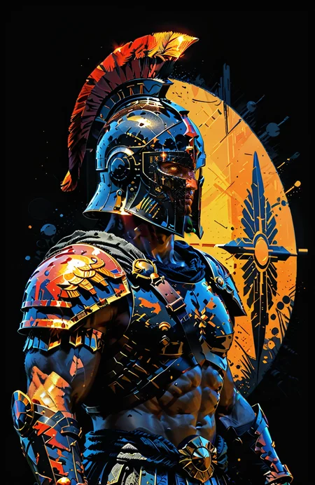 score_9,score_8_up,score_8,Sunlit Hoplite,Elaborate,<lora:add-detail-xl:0.9>,Dreamyvibes Artstyle,<lora:IncaseLycoXL:0.6>,<lora:Kenva:0.5>,knva,halftone effect,<lora:r3dgl0wXLP:0.6>,r3dgl0w,black background,<lora:Sinozick_Style_XL_Pony:0.6>,sinozick style,flat color,