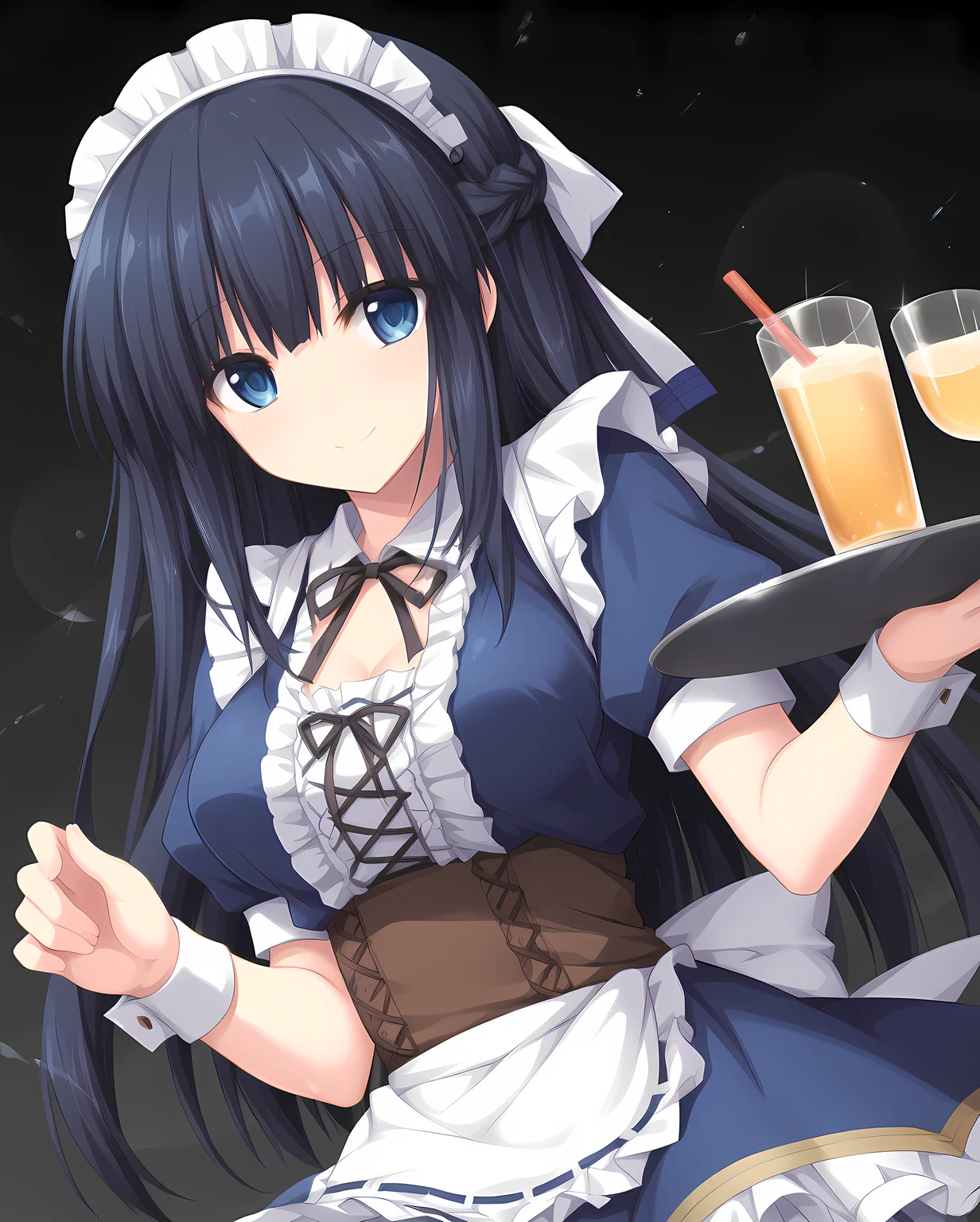 maid,seductive smile,pose,sexually suggestive,moonlight,moonlit,eushully,liselle,long hair,black hair,blue hair,large breasts,blue eyes,half updo,braid,standing,<lora:Eushully_Liselle_Madou_Koukaku_EP10:0.85>,detached sleeves,garter straps,thighhighs,, score_9, score_8_up, score_7_up,source_anime,(masterpiece),(best quality),(ultra-detailed),(best illustration),(best shadow),(absurdres),(detailed background),(very aesthetic),source_anime