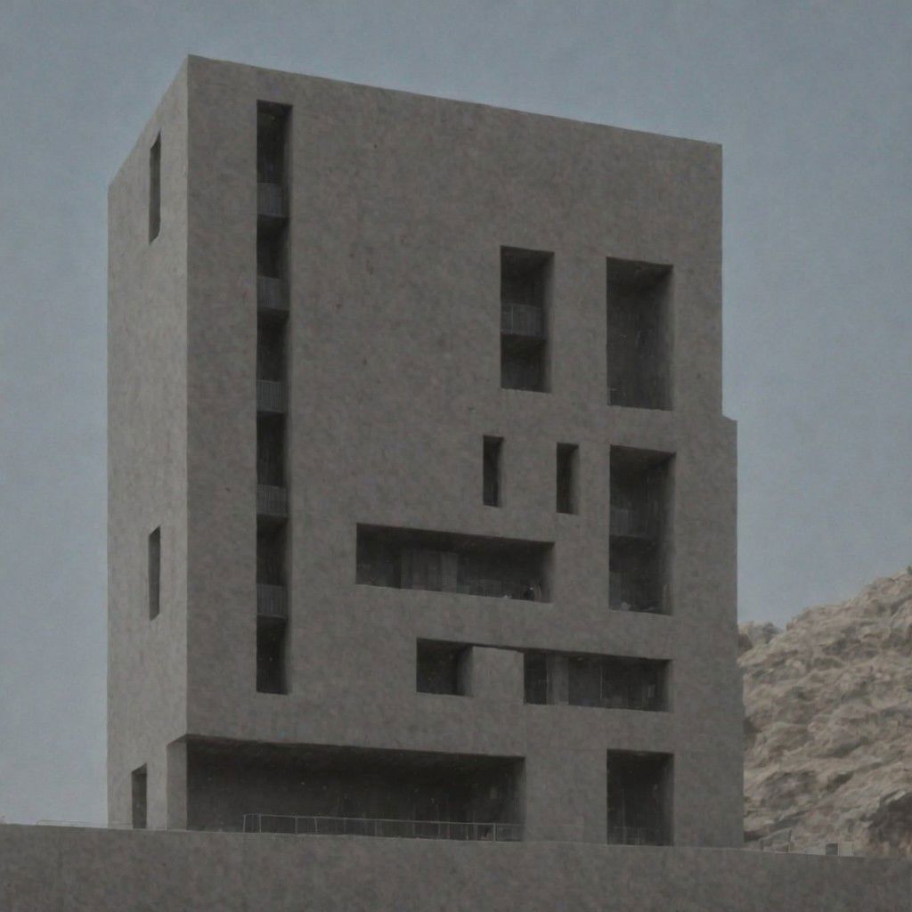 The most luxurious VILLA in the desert:1.5,
Geometric Precision, Monolithic Forms, Brutalism Influence, Minimalist Aesthetics, Use of Concrete, Spatial Compression, Seamless Integration with Nature, Elemental Simplicity, Strong Horizontal and Vertical Lines, Symmetry, Innovative Material Use, Coherent Volumes, Subtle Textures, Play of Light and Shadow, Monumental Scale, Integration with the Landscape, Sequential Experiences, Tectonic Expression, Interplay of Solid and Void, Isolated Retreats.
BadDream, UnrealisticDream, CyberRealistic_Negative, extrusionbuilding, Stacked, void, scifiurban