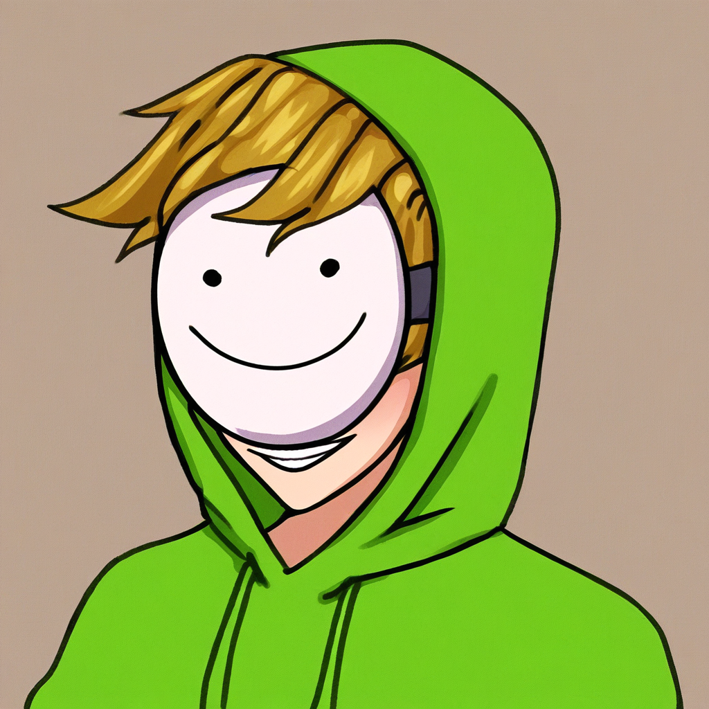 dreamwastaken, hoodie, mask, blonde hair, green hoodie, white mask, round mask, emoji mask, smile mask, face under mask, hood up