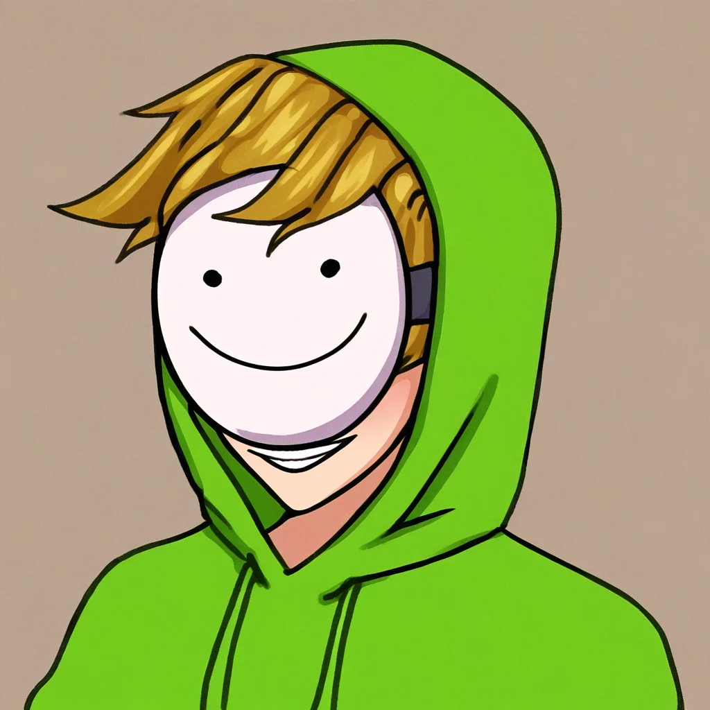 dreamwastaken, hoodie, mask, blonde hair, green hoodie, white mask, round mask, emoji mask, smile mask, face under mask, hood up