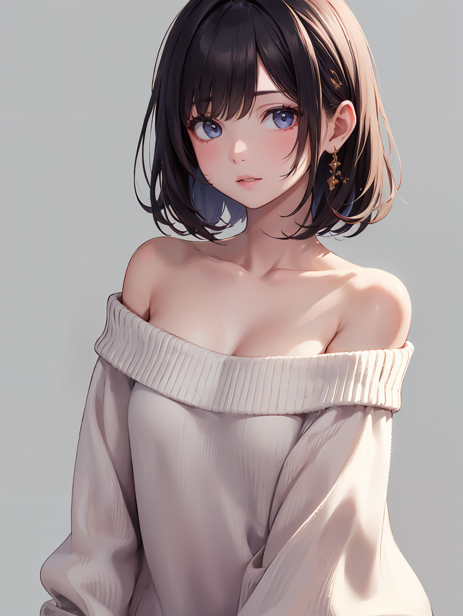 (masterpiece,ultra-detailed,best quality,8K,CG,illustration,shaved:1.0),(girl:1.0) simple background,  <lora:off shoulder sweater_SD_V1.0:0.8> off-shoulder sweater