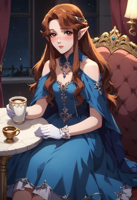 masterpiece,best quality, highly detailed, score_9, score_8_up, score_7_up, score_6_up,<lora:xl_more_art-full_v1:0.8>,
BREAK
<lora:lenoreXL:0.8>lenore, 1girl, gloves, solo, dress, long hair, sitting, brown hair, blush, brown eyes, jewelry, cup, blue dress,pointy ears, vampire,