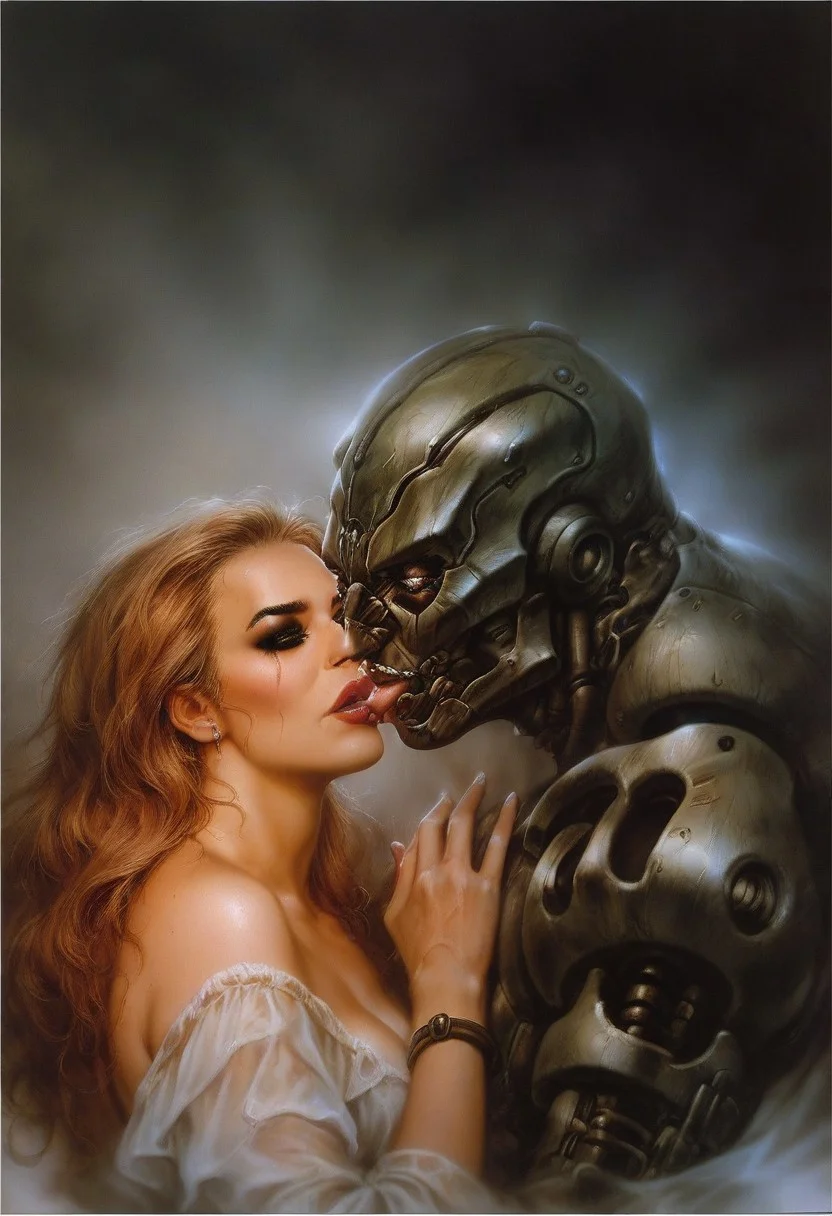 score_9, score_8_up, score_7_up, score_6_up, semi-realistic, (1girl), (1boy).
MonsterLove, male robot, blondie girl with sexy makeup.
kiss.