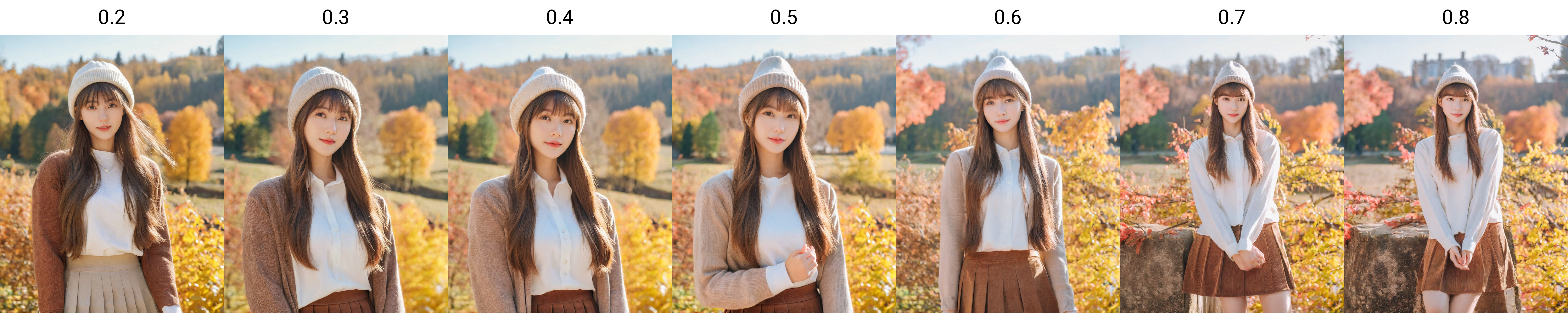 (best quality:1.4), (ultra highres:1.2), (photorealistic:1.4), (8k, RAW photo:1.2),(portrait shot:1.3), _jbright__, 1girl, solo,long hair,bangs,skirt,brown hair,shirt,long sleeves,hat,white shirt,outdoors,day,brown skirt,realistic,beanie,autumn,photo background, Perfect Hands, <lora:_jbright__-000025:0.2>, <lora:neg4all_bdsqlsz_xl_V7:0.8>, <lora:Perfect Hands:0.8>