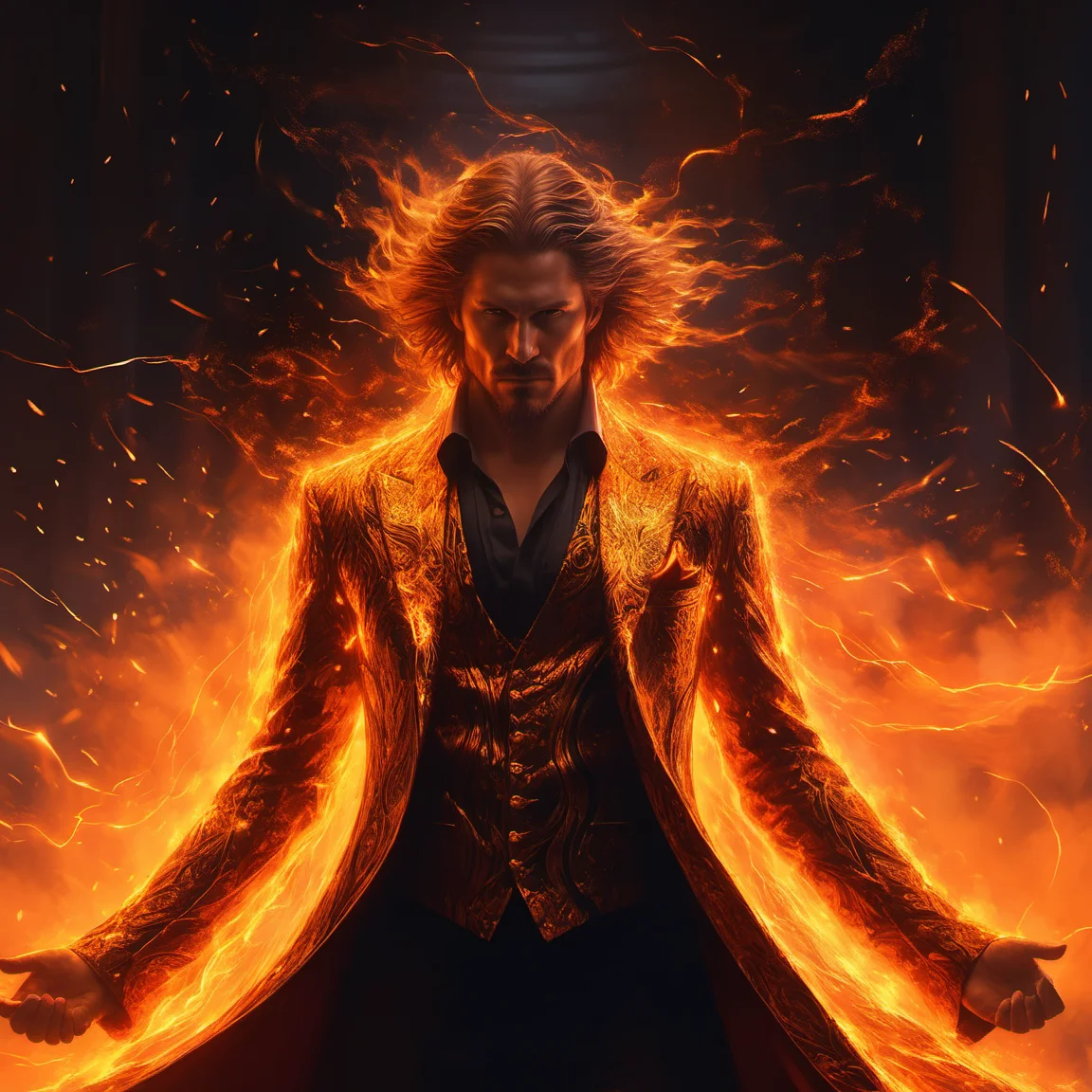 fireart, a man in a fire suit ,circular of sparks<lora:fireart:1>, alluring portrait, intricate, highly detailed, digital painting, artstation, concept art, naughty, sharp focus, cinematic lighting, illustration, art by artgerm and greg rutkowski, alphonse mucha, cgsociety