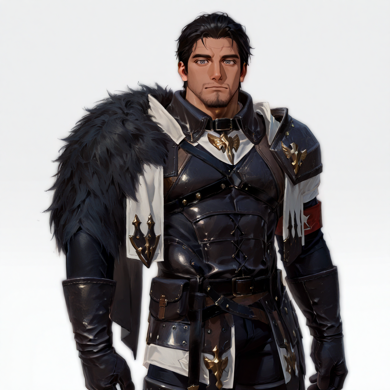 <lora:Throne and Liberty - Robert - Illustrious-000005:.8>, (tl_robert, 1boy, mature male, stubble, black hair, short hair, grey eyes, leather armor, fur-trimmed pauldron, side cape, leather gloves, leg armor, leather boots)
looking at the viewer, cowboy shot, 
(very short hair, beard, bara, mature, facial hair, stubble, beard, full beard, sideburn, beard, a lot of beard, ), facial hair,male focus, muscular male, muscular male, bara, mature,  bara, mature, aixiwuganda_(20222192), very awa, masterpiece, best quality, absurdres, newest, perfect quality, detailed background, intricate details,
<lora:slider_Body Type_alpha1.0_rank4_noxattn_last:3><lora:Anime Summer Days 2 Style SDXL_LoRA_Pony Diffusion V6 XL:.6><lora:slider_cfg_scale_boost:.7><lora:Artist6p:.55>, Artist6p, Artist04p,<lora:slider_il_brightness_slider_d1:-1><lora:slider_il_contrast_slider_d1:-1><lora:slider_DarkSlider1.2_alpha1.0_rank16_full_300steps:-.6>