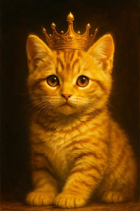 masterpiece, best quality, ultra high res, beautiful, visually stunning, elegant, incredible details, award-winning painting, contrast, deep shadow, tiger kitten, (bright tan theme), glowing, neon, (fluff:1.2), crown, short hair, white, detailed, realistic, 8k uhd, high quality, sbfte, Midjourney_Whisper, GLSHS