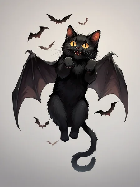 score_9, score_8_up, score_7_up, score_6_up, score_5_up, <lora:catbatXLP:1> catbat, no humans, animal focus, black cat, bat wings, cute, flying