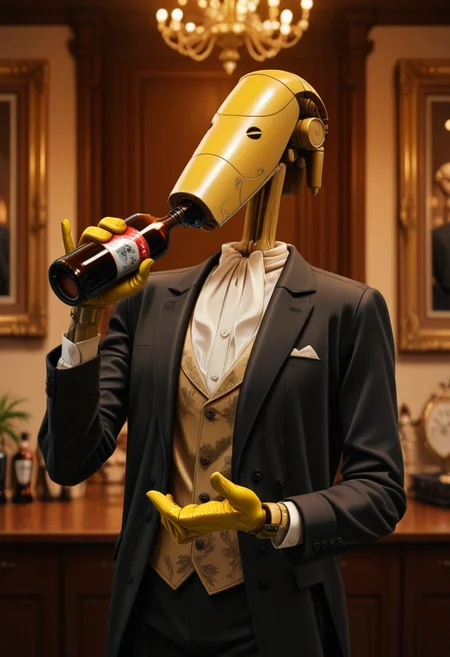 masterpiece, best quality, amazing quality, b1bd,cl4nker, Victorian suit, drinking motor oil, pinky out,