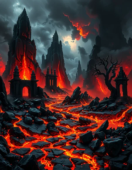 A terrifying and surreal depiction of the depths of Hell. The landscape is vast and nightmarish, filled with jagged obsidian cliffs, rivers of molten lava, and towering spires of blackened rock. The sky is a swirling vortex of crimson and black, illuminated by eerie, flickering flames. Chains dangle from massive, decaying arches, and tormented souls writhe in agony, their ghostly figures stretching toward the burning sky. Demonic creatures with twisted horns and glowing eyes lurk in the shadows, watching hungrily. The ground is cracked and scorched, exhaling thick plumes of sulfuric smoke. In the distance, a colossal, menacing throne made of skulls and bones looms over the infernal landscape, occupied by a shadowy, horned figure. The atmosphere is thick with despair, enhanced by a dramatic, chiaroscuro lighting effect that contrasts the deep shadows with the hellish glow of the flames. Hyper-realistic, highly detailed, dark fantasy style.
<lora:SDXLFaeTastic2400:0.4> <lora:extremely_detailed:0.4> extremely detailed,<lora:depths_of_h3ll:1>,depths of h3ll, Masterpiece,best quality,hi res,8k,hi res,8k,award winning,(sharp focus, intricate, highly detailed),