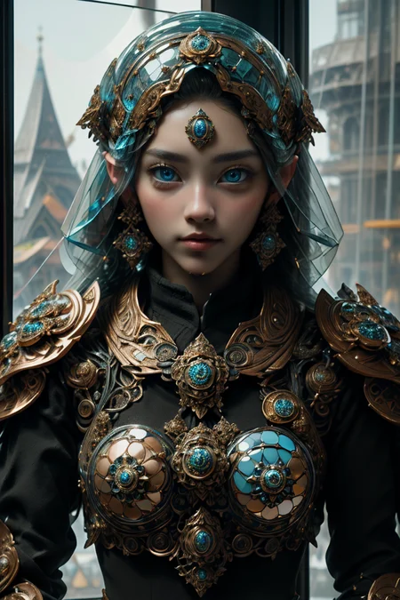 best quality,masterpiece,highres,masterpiece,Highly detailed,ultra-fine painting,sharp focus,badge,(((text"lingko"))),blue eyesï¼jewelry, ((steel,badge)),((metal)),glass ,crystal,blue glass,,gear,3D,Layered   image_dir.,,<lora:nijiarmor_anime_v2:0.7>,<lora:Mecha - Ebony Gold Mecha:1>,<lora:Cool Hong Kong Girl:1>