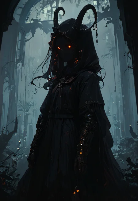 score_9, score_8_up, score_7_up, NLSTN, glowing, dark, a girl, horns, glowing tears, arm0rs3nt1n3l, templar, gauntlets, sheath, veil, cloak, hood up, pauldrons, sheathed, <lora:sdxl_lightning_8step_lora:1> <lora:p-skin:1> <lora:NLSTN:1,1,0,0,1,0,1,1,1,0,0,0> <lora:ArmorSentinelV2:0,0,1,0,0,0,1,0,0,0,0,0>