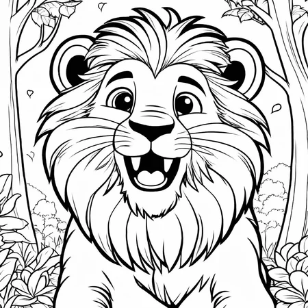 A cute lion, cartoon, taking a selfie, ColoringBookAF,  <lora:ColoringBook:1>