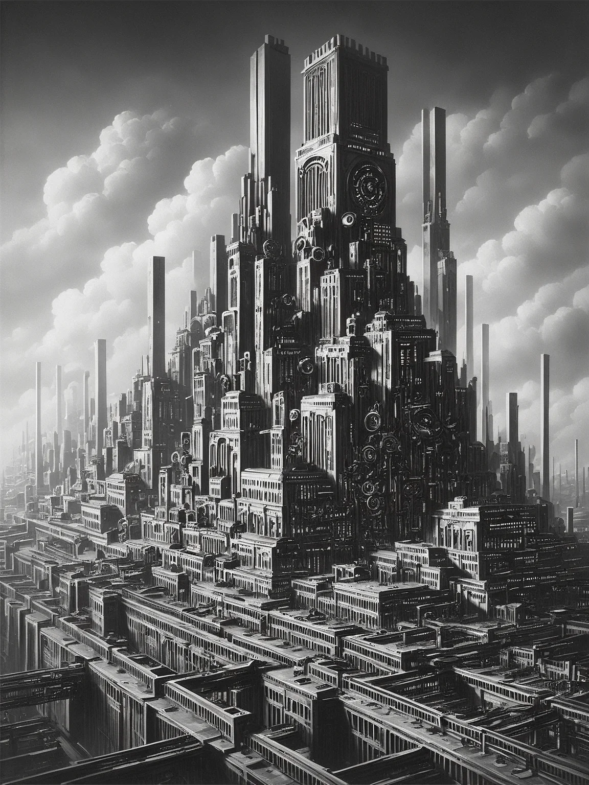 score_9, score_8_up, score_7_up, factory, futuristic, stylized, art deco, expressionist, 1920s, black and white <lora:Metropolis_Movie_Style_Pony:0.8>